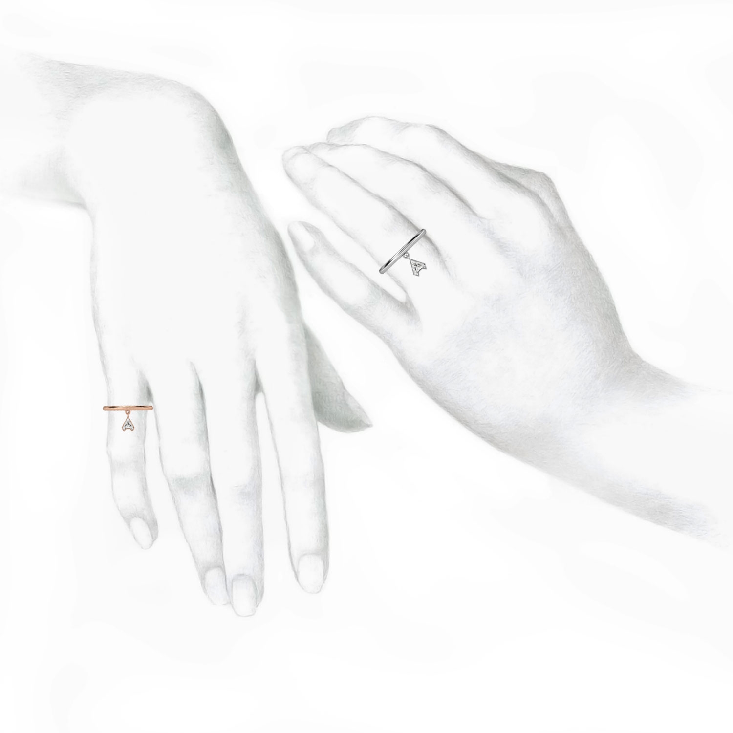 A Letter Alphabet Drop Ring in 18k White Gold — view 3