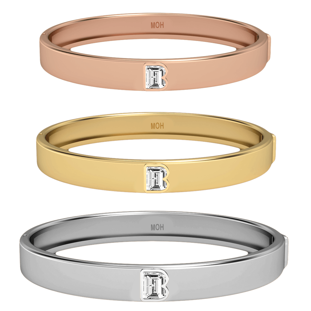 B Letter Alphabet Bangle in 18k White Gold — view 4