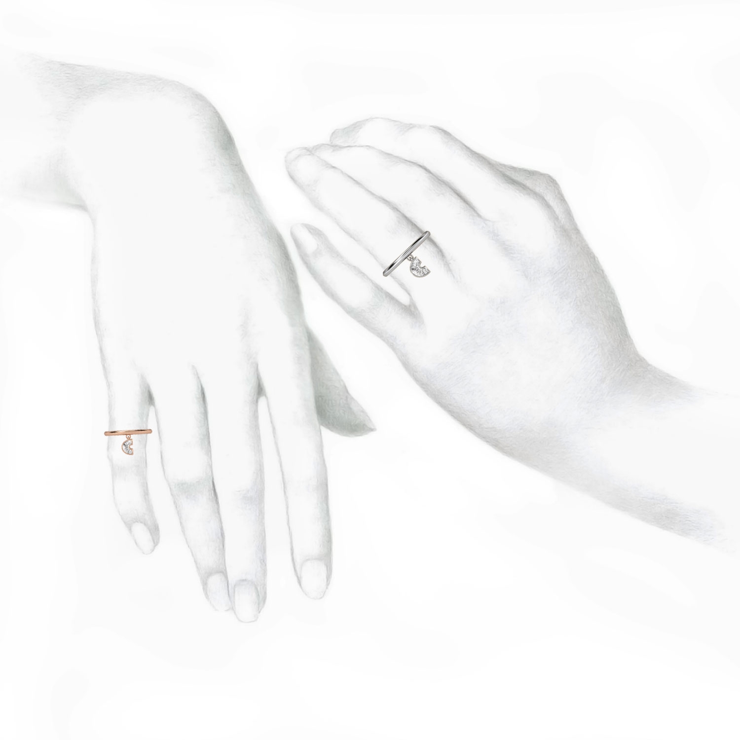 C Letter Alphabet Drop Ring in 18k White Gold — view 3