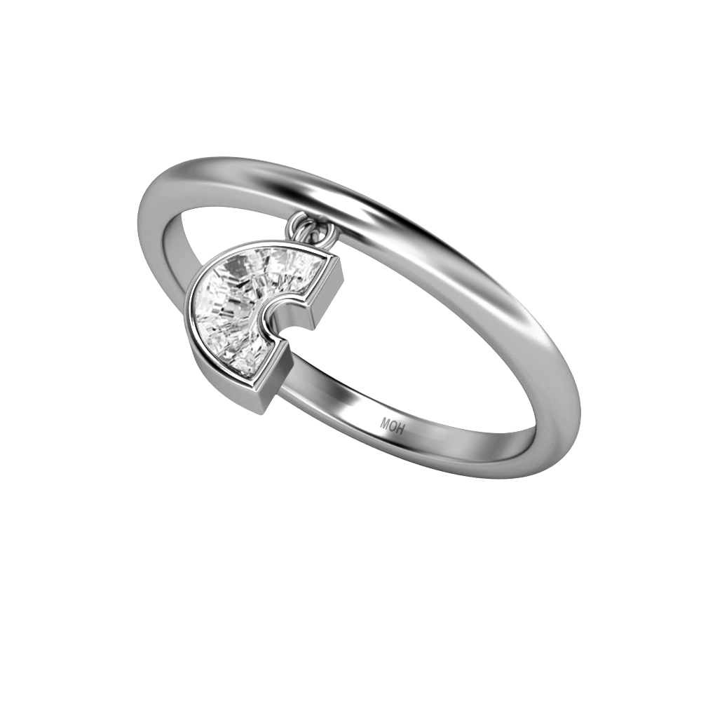 C Letter Alphabet Drop Ring in 18k White Gold — view 2