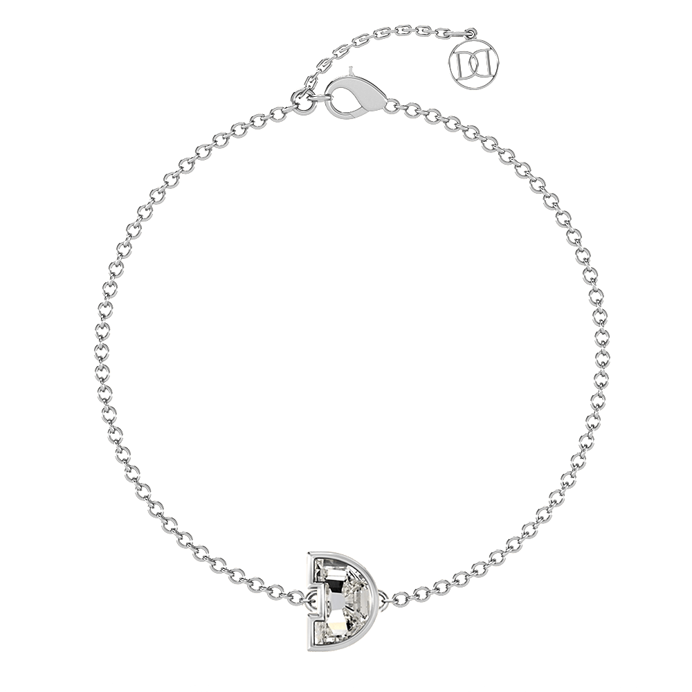 D Letter Alphabet Bracelet in 18k White Gold — view 4