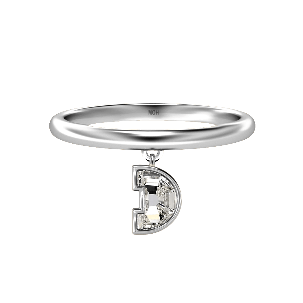 D Letter Alphabet Drop Ring in 18k White Gold