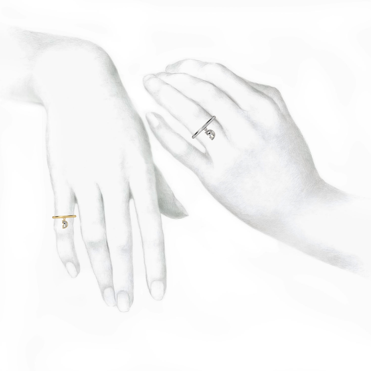 D Letter Alphabet Drop Ring in 18k White Gold — view 3