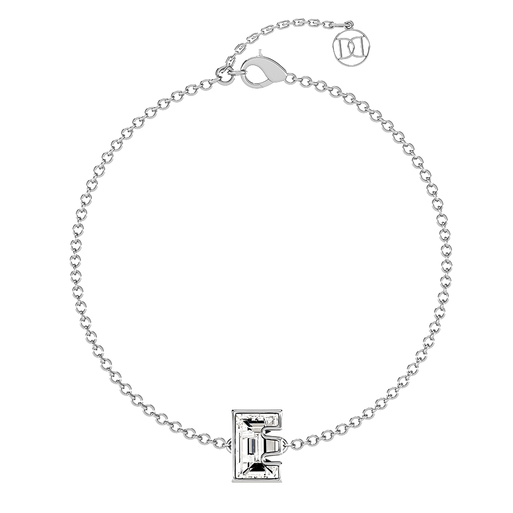 E Letter Alphabet Bracelet in 18k White Gold — view 4