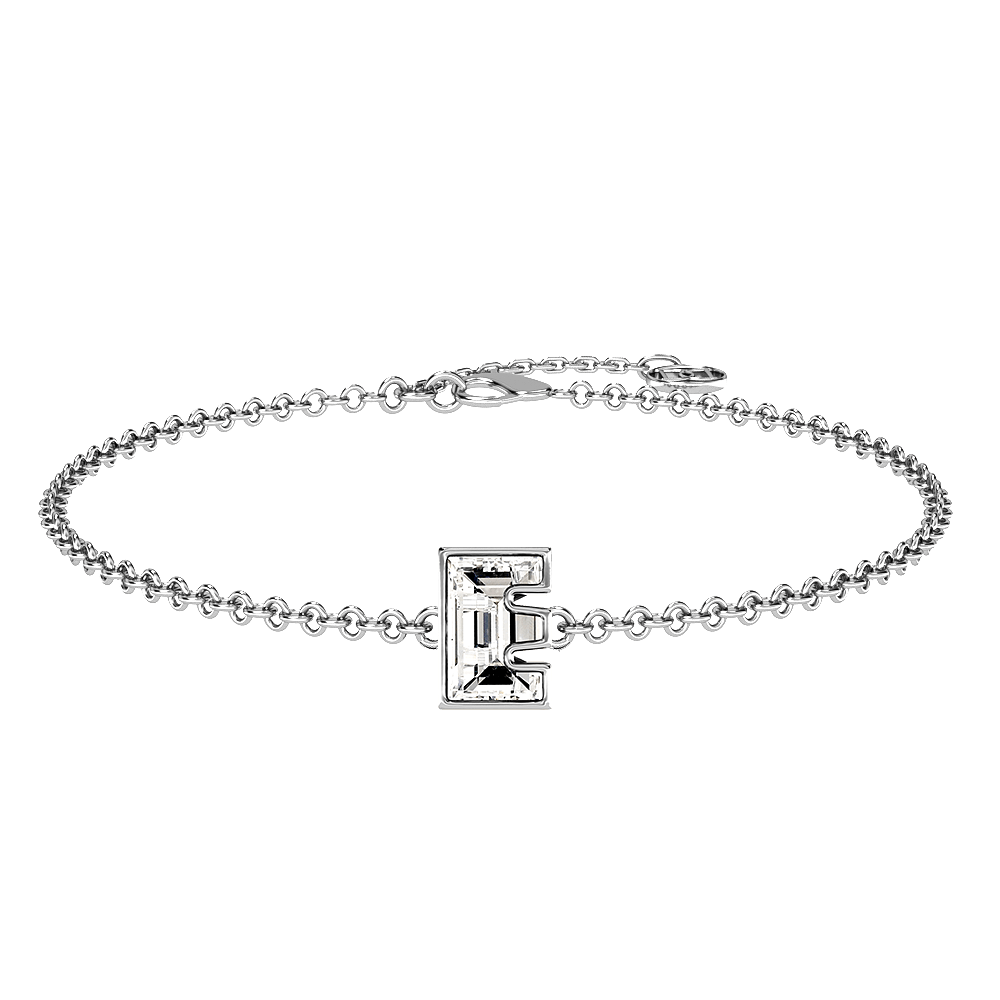 E Letter Alphabet Bracelet in 18k White Gold
