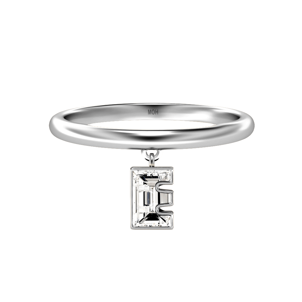 E Letter Alphabet Drop Ring in 18k White Gold