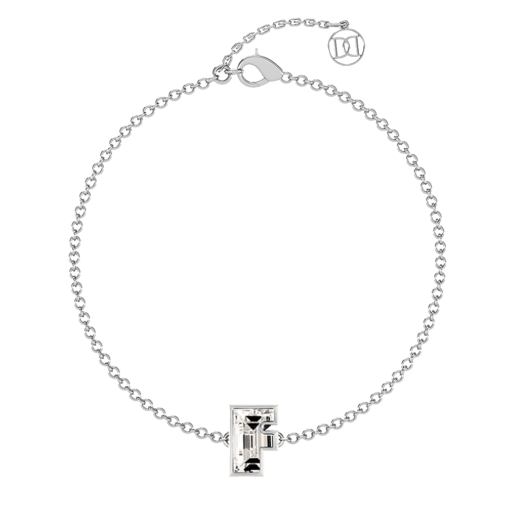 F Letter Alphabet Bracelet in 18k White Gold — view 4