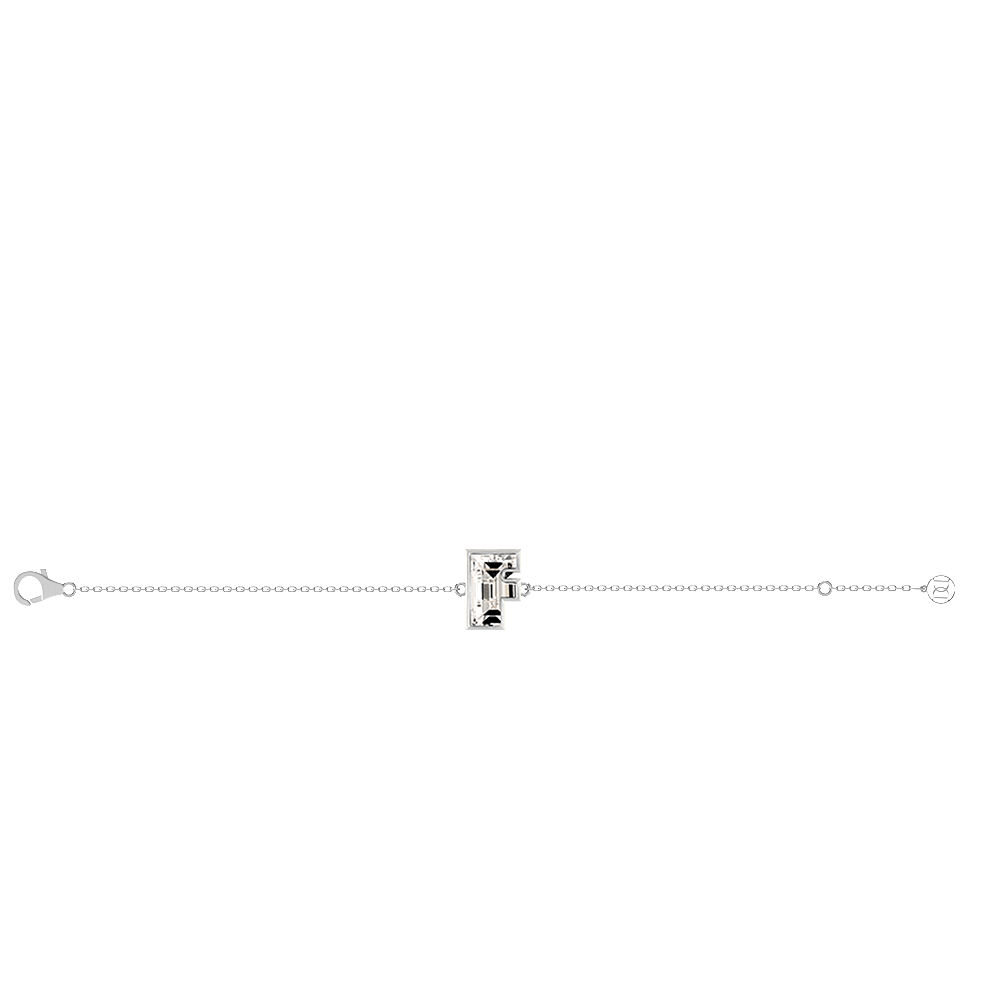 F Letter Alphabet Bracelet in 18k White Gold — view 2