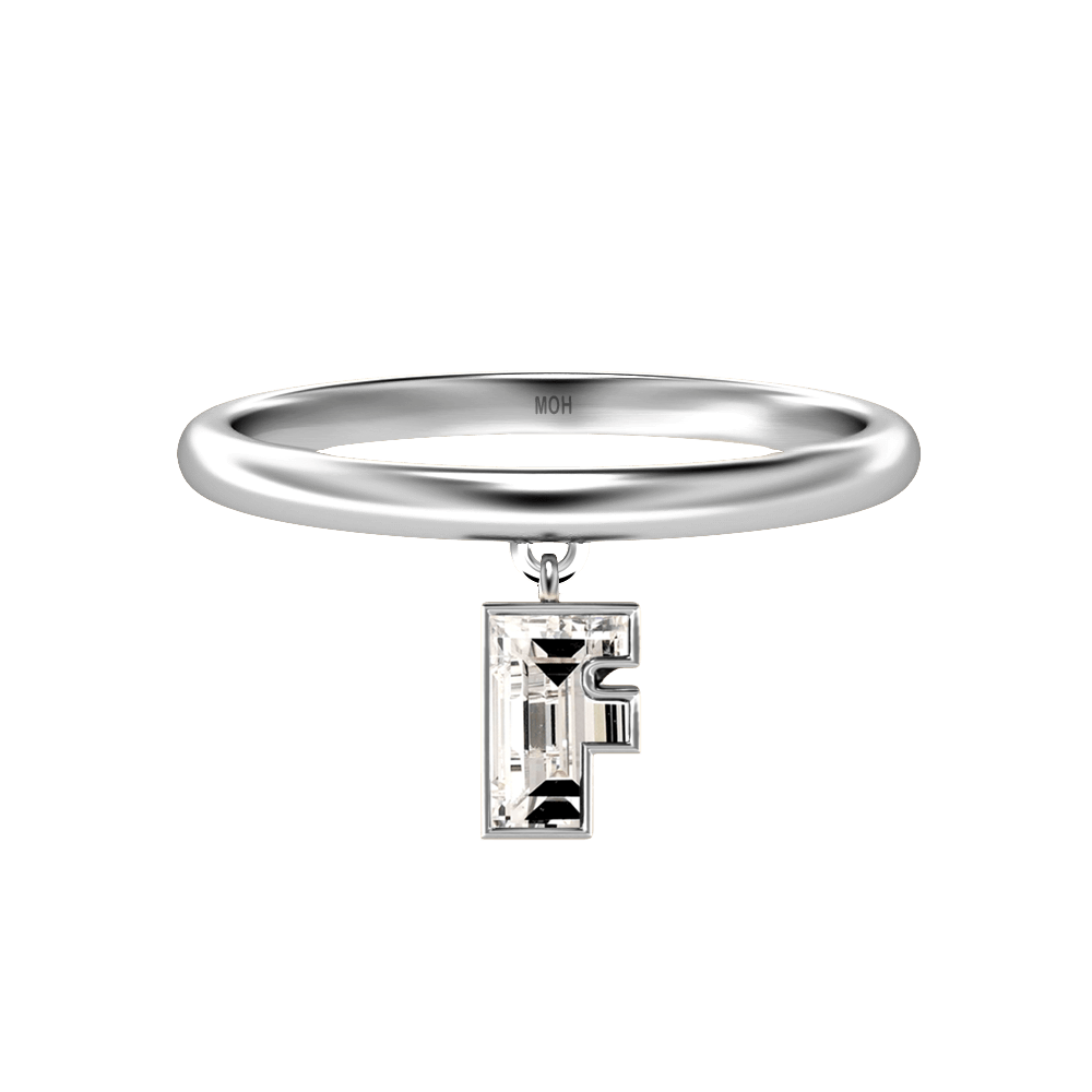 F Letter Alphabet Drop Ring in 18k White Gold