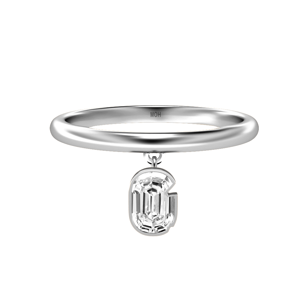 G Letter Alphabet Drop Ring in 18k White Gold