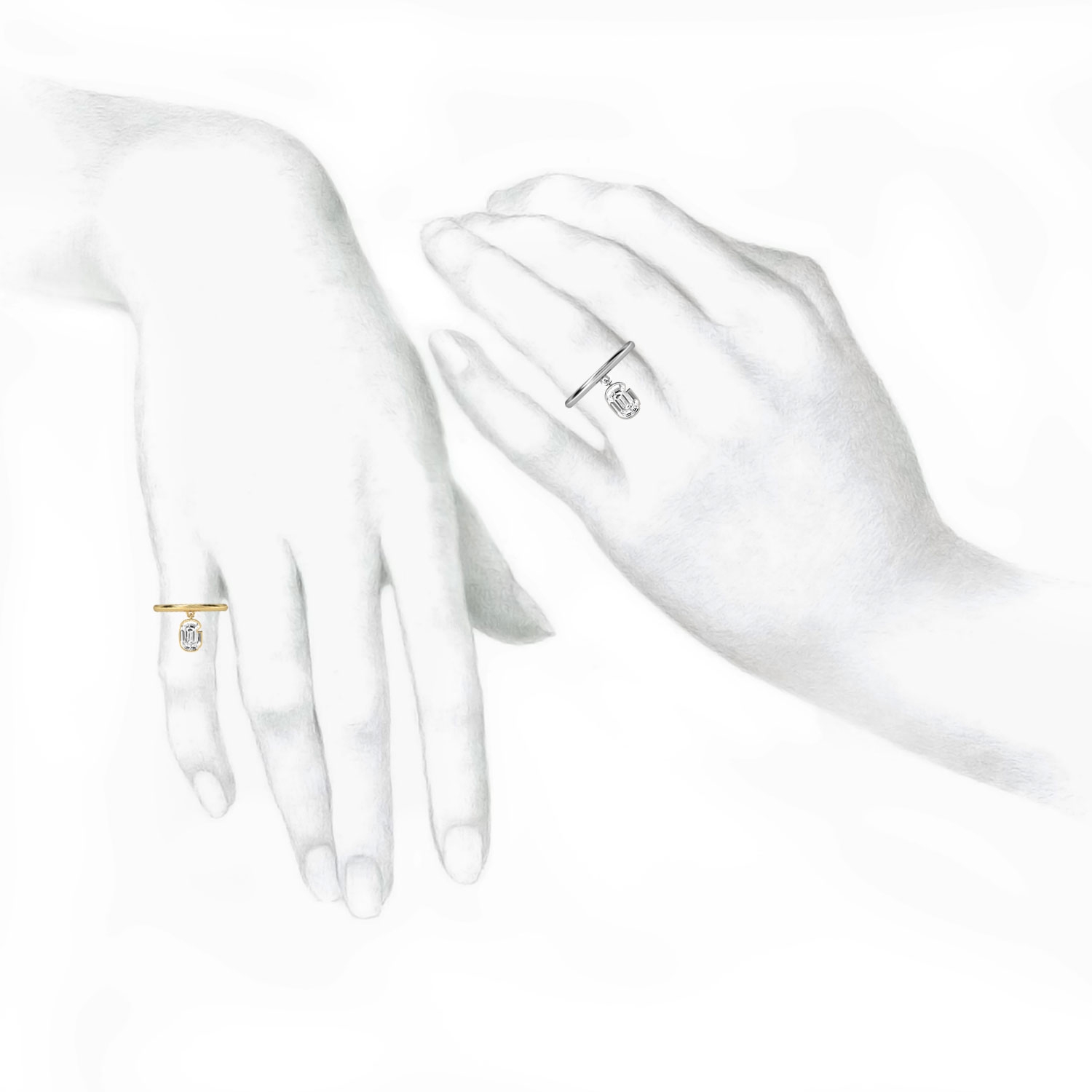 G Letter Alphabet Drop Ring in 18k White Gold — view 3
