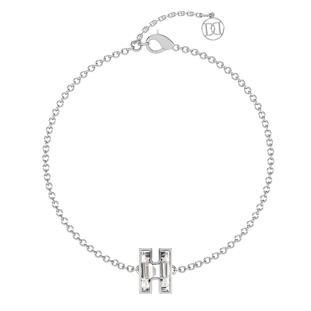 H Letter Alphabet Bracelet in 18k White Gold — view 4
