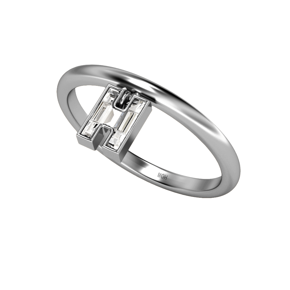 H Letter Alphabet Drop Ring in 18k White Gold — view 2