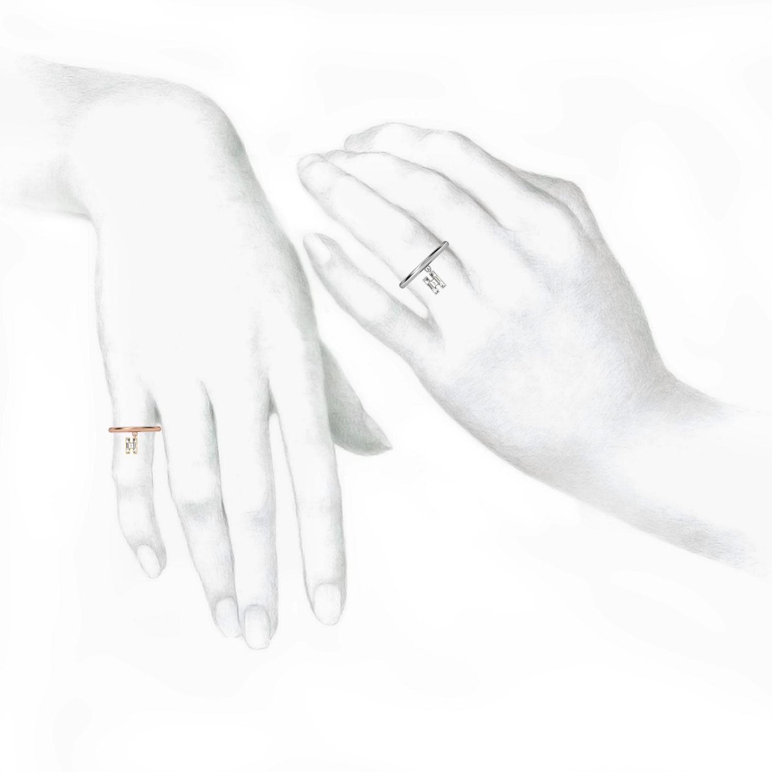 H Letter Alphabet Drop Ring in 18k White Gold — view 3