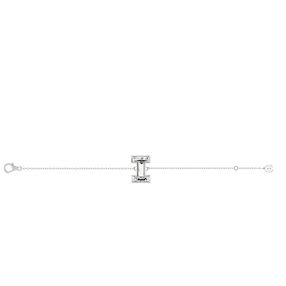 I Letter Alphabet Bracelet in 18k White Gold — view 2