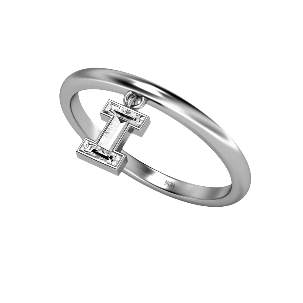 I Letter Alphabet Drop Ring in 18k White Gold — view 2