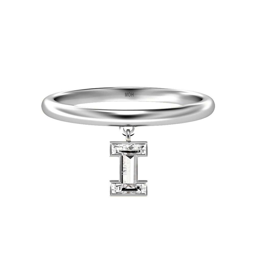 I Letter Alphabet Drop Ring in 18k White Gold