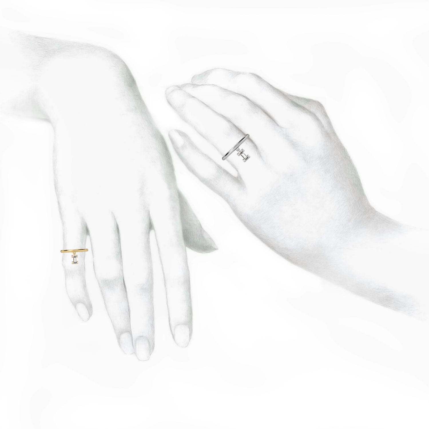 I Letter Alphabet Drop Ring in 18k White Gold — view 3