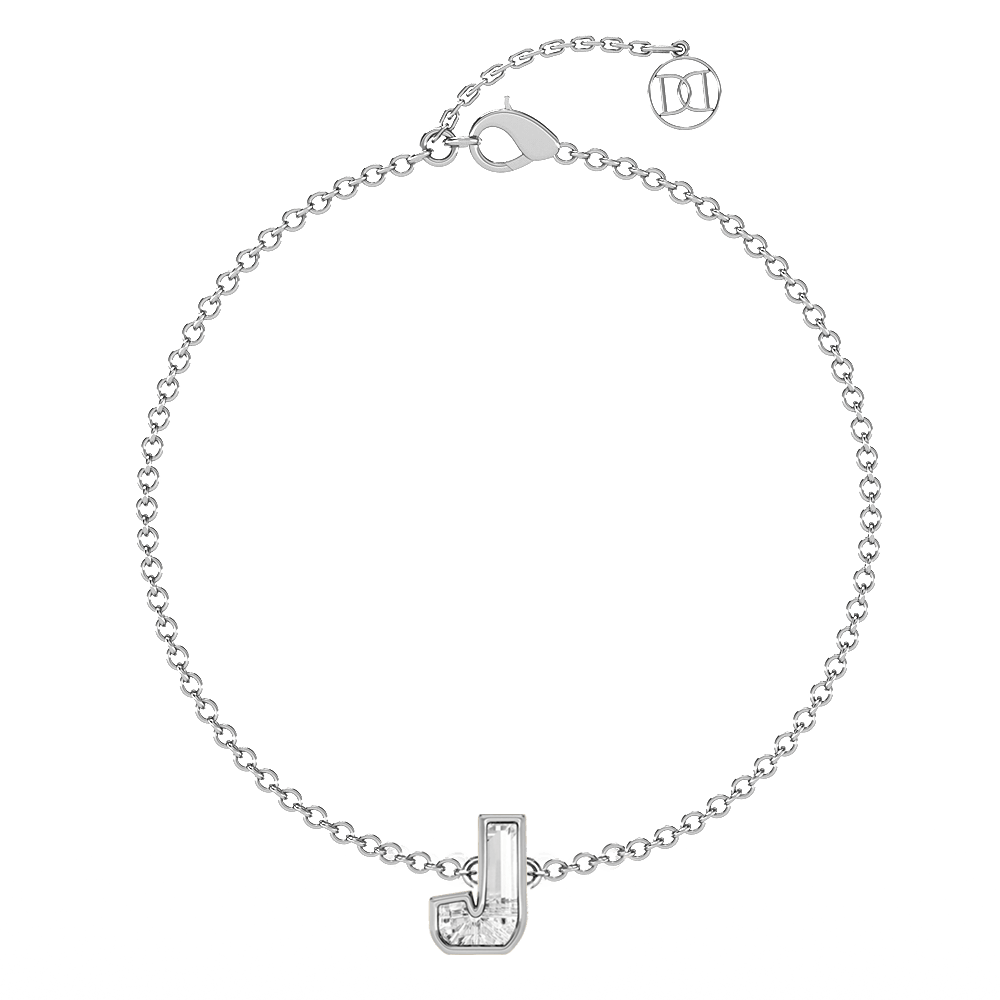 J Letter Alphabet Bracelet in 18k White Gold — view 4