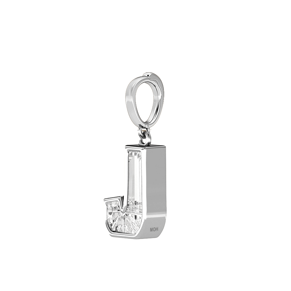 J Letter Alphabet Charm in 18k White Gold — view 2