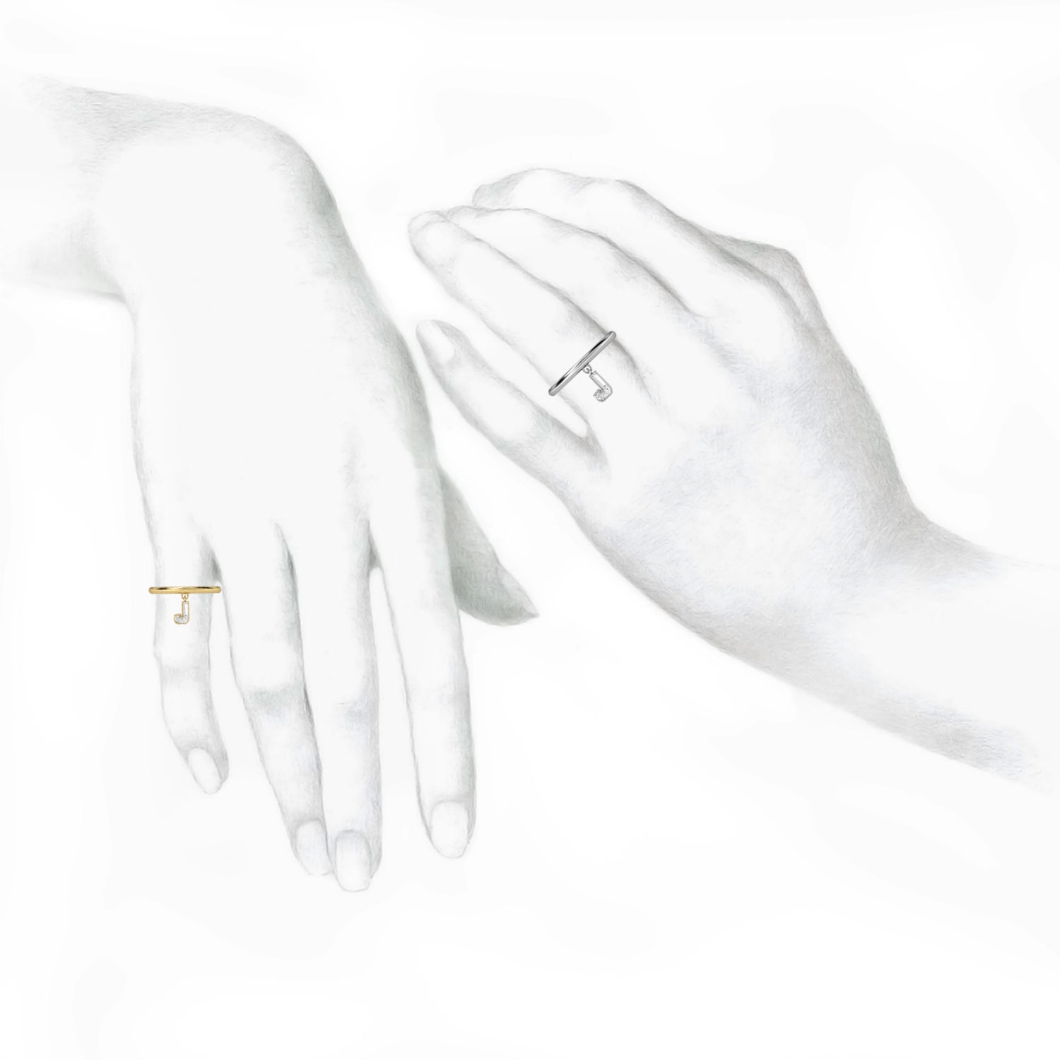 J Letter Alphabet Drop Ring in 18k White Gold — view 3