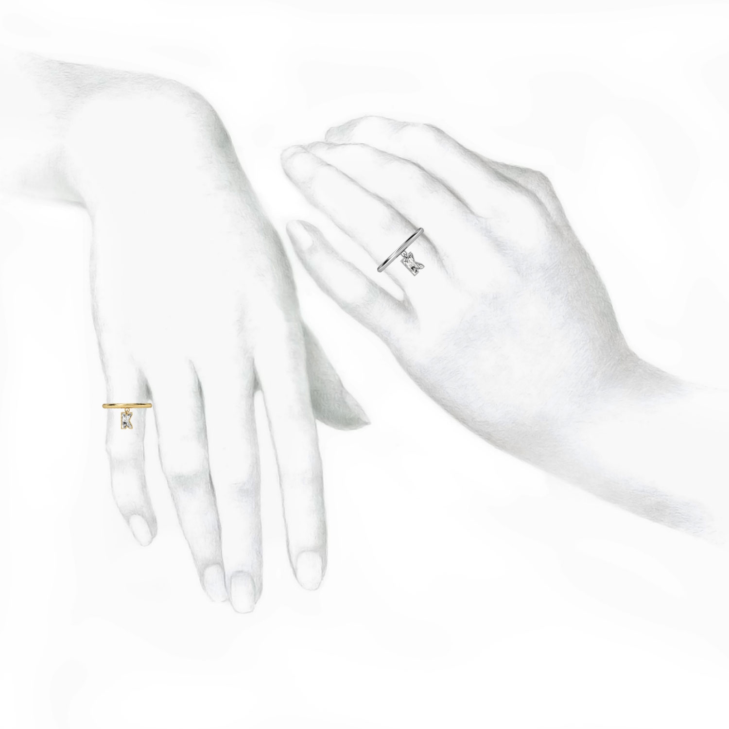 K Letter Alphabet Drop Ring in 18k White Gold — view 3