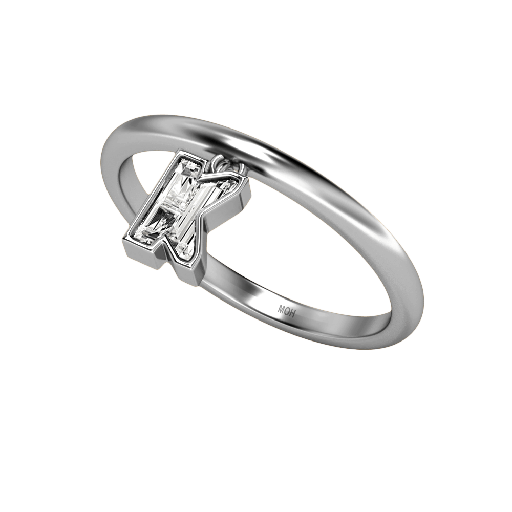 K Letter Alphabet Drop Ring in 18k White Gold — view 2