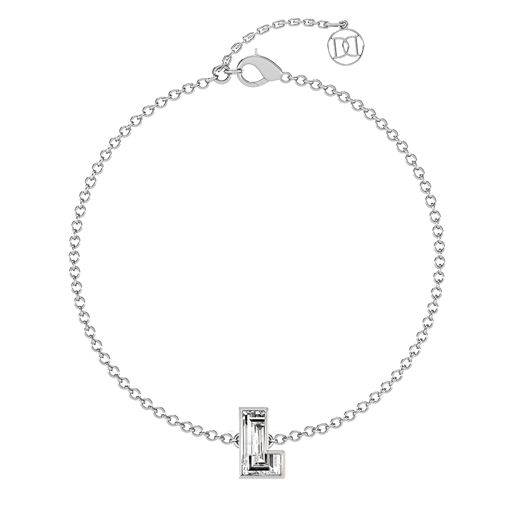 L Letter Alphabet Bracelet in 18k White Gold — view 4