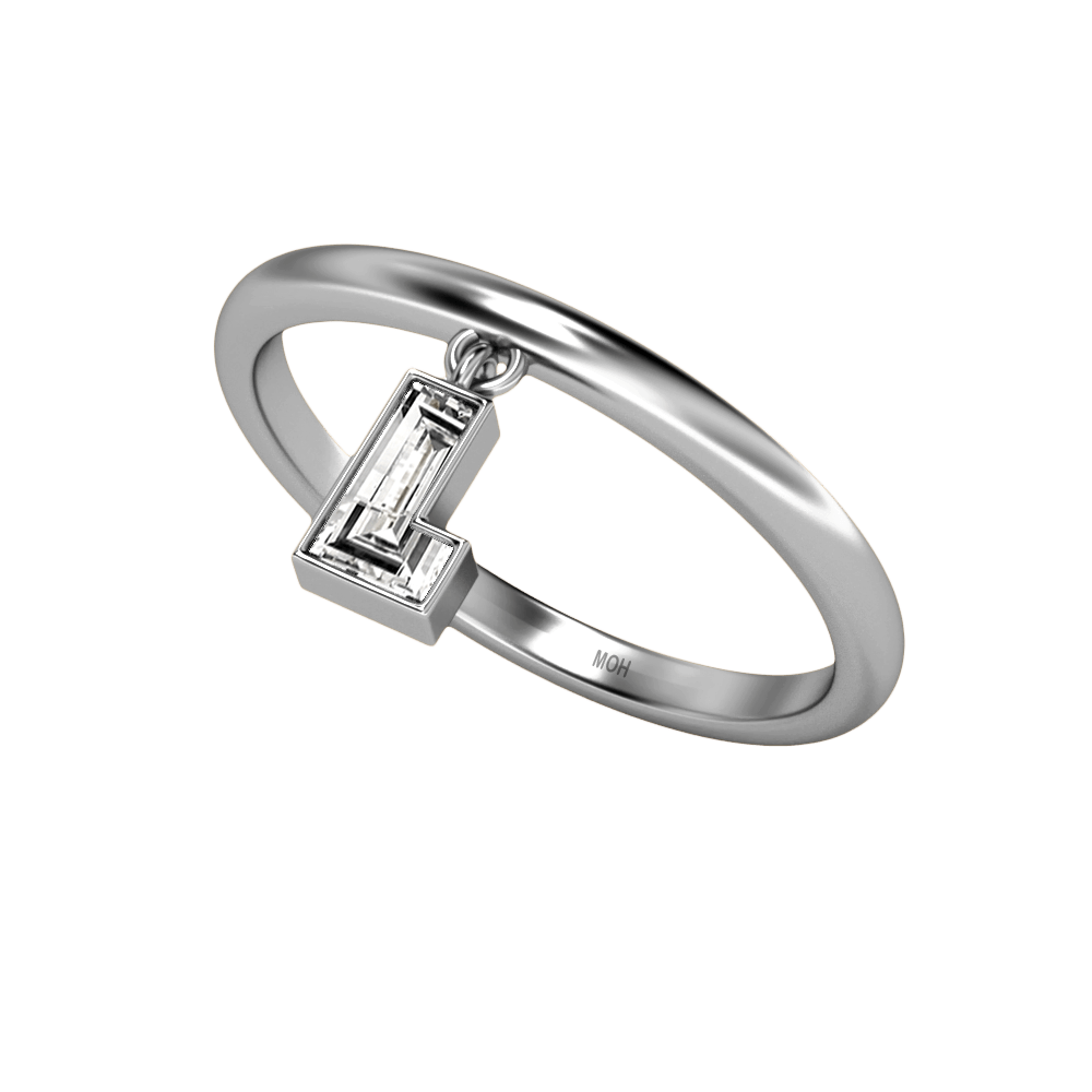 L Letter Alphabet Drop Ring in 18k White Gold — view 2
