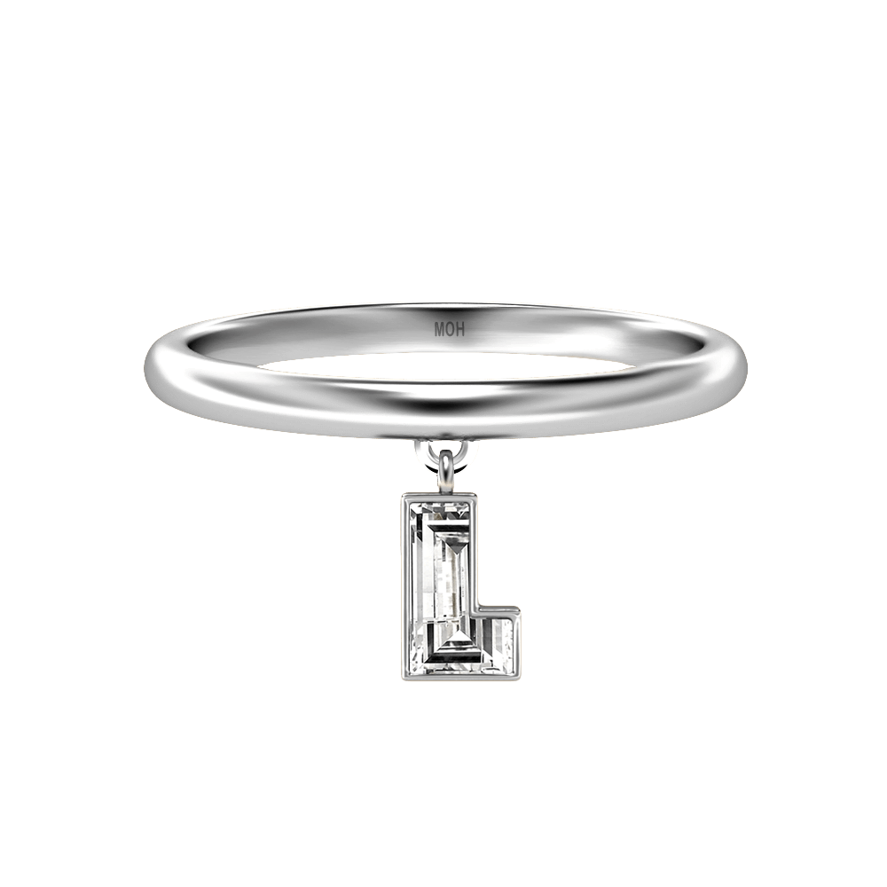 L Letter Alphabet Drop Ring in 18k White Gold