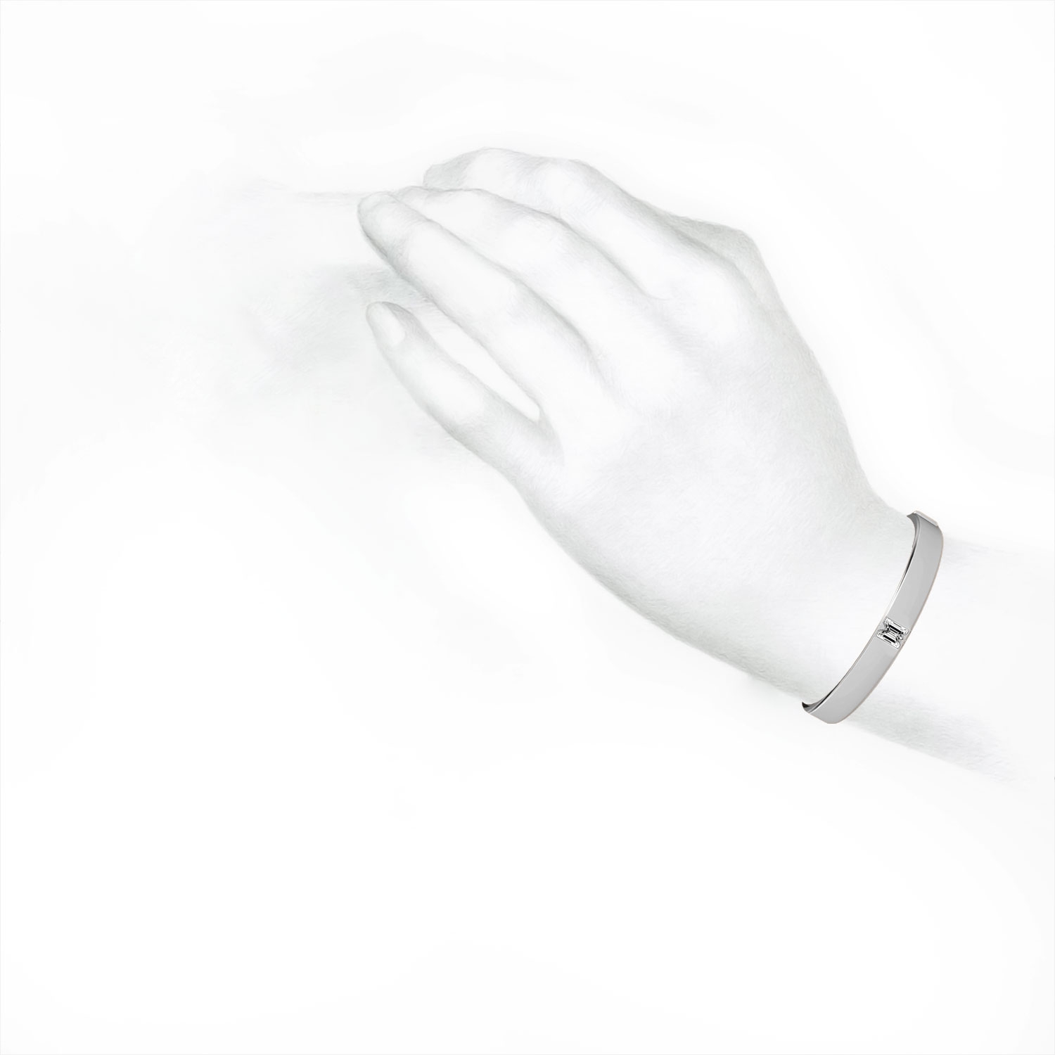 M Letter Alphabet Bangle in 18k White Gold — view 3