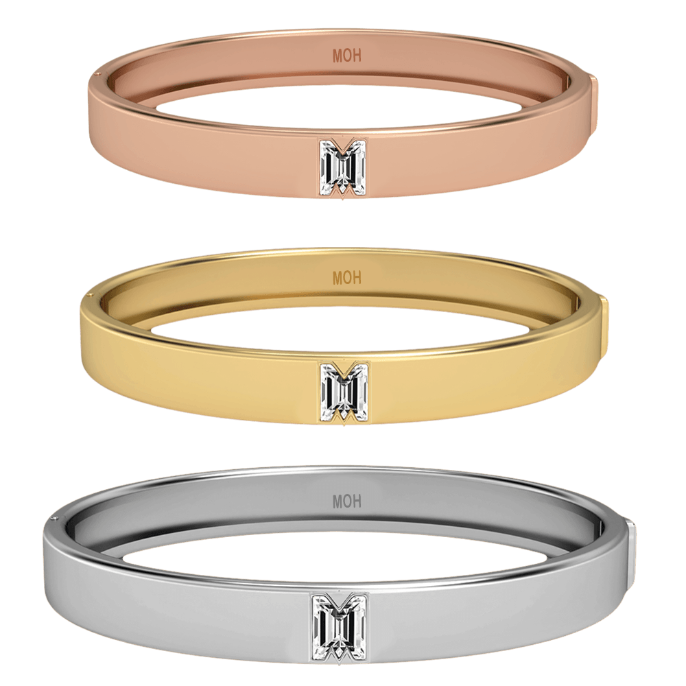 M Letter Alphabet Bangle in 18k White Gold — view 4