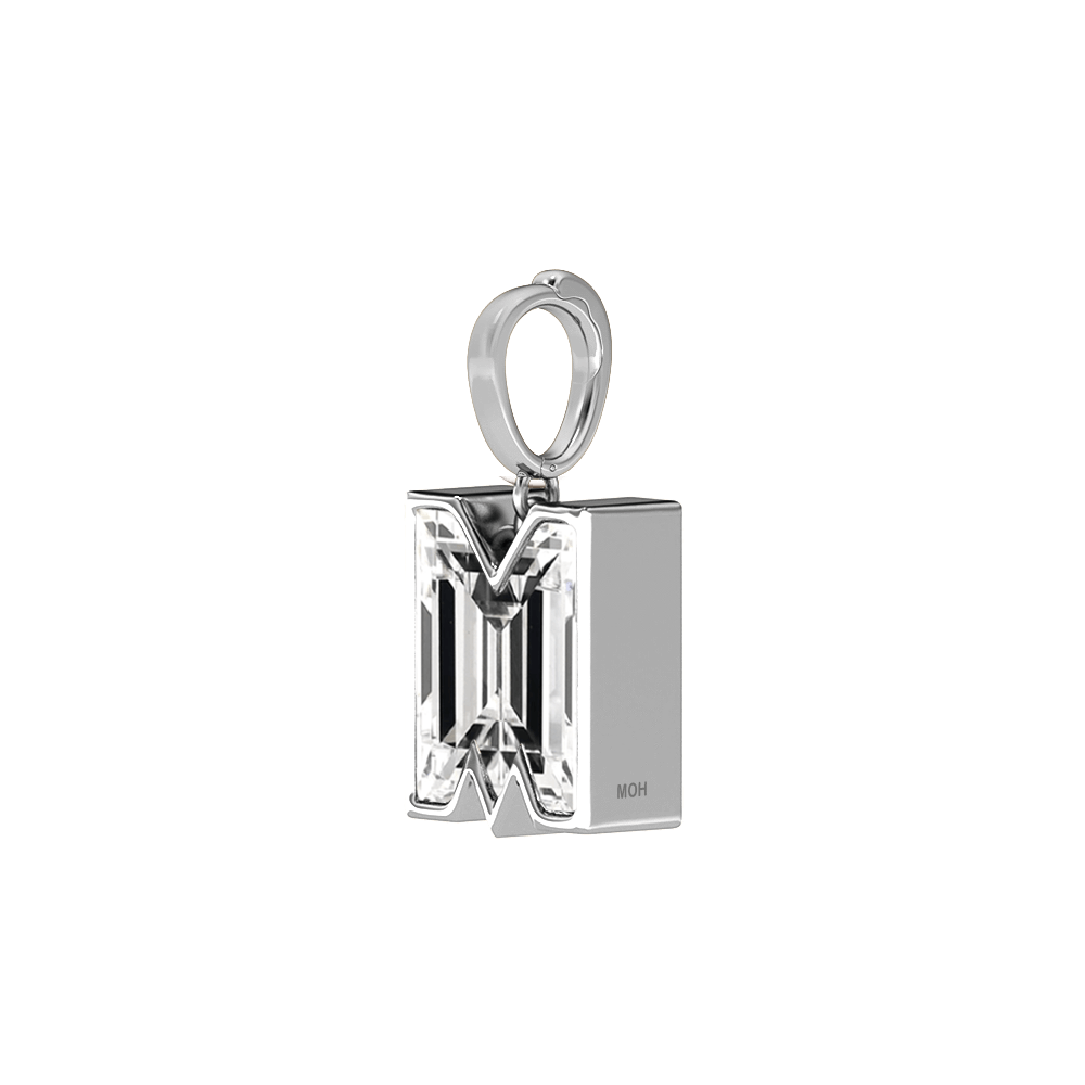 M Letter Alphabet Charm in 18k White Gold — view 2