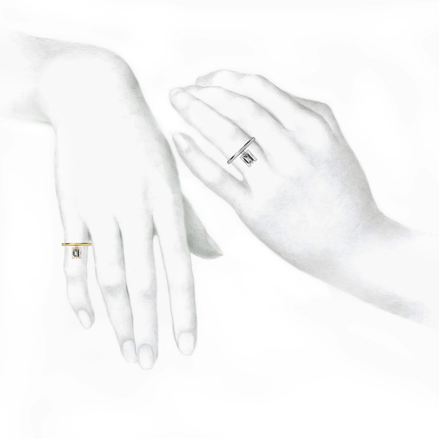 M Letter Alphabet Drop Ring in 18k White Gold — view 3
