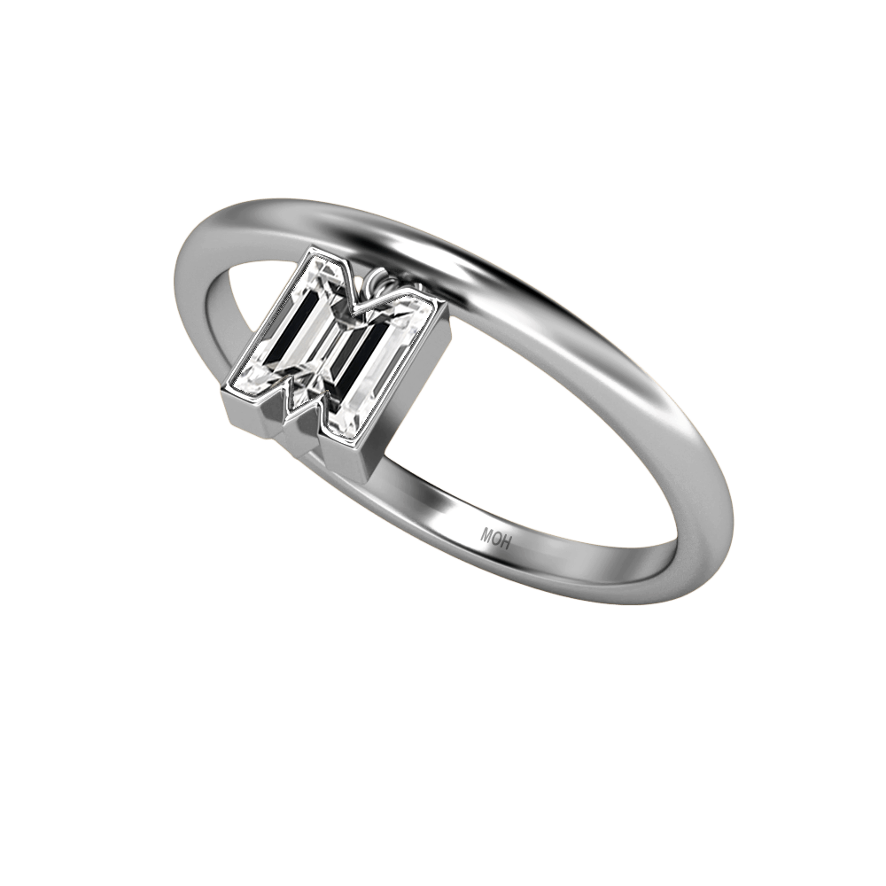 M Letter Alphabet Drop Ring in 18k White Gold — view 2