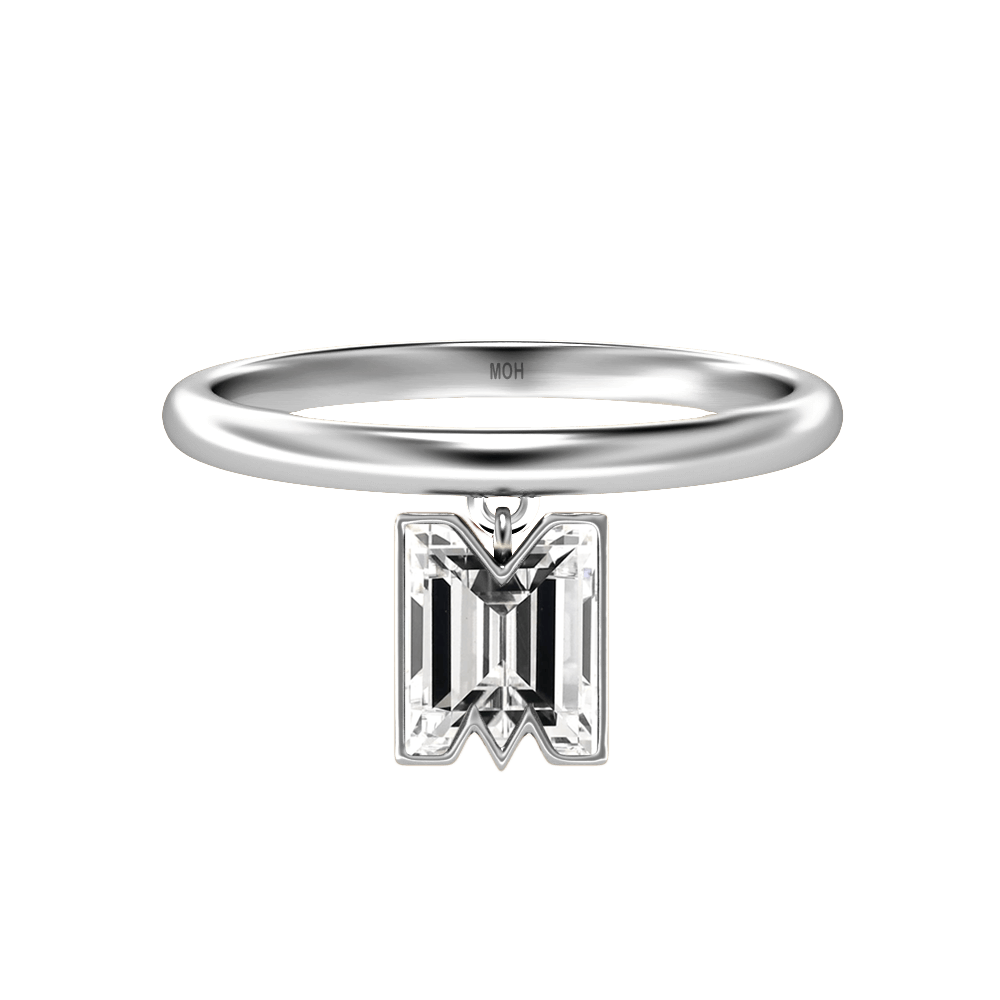 M Letter Alphabet Drop Ring in 18k White Gold