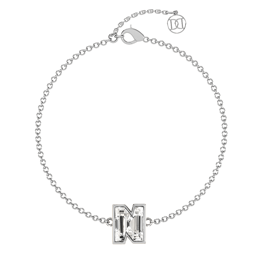 N Letter Alphabet Bracelet in 18k White Gold — view 4