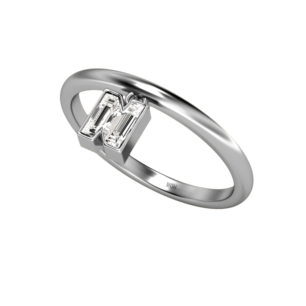N Letter Alphabet Drop Ring in 18k White Gold — view 2