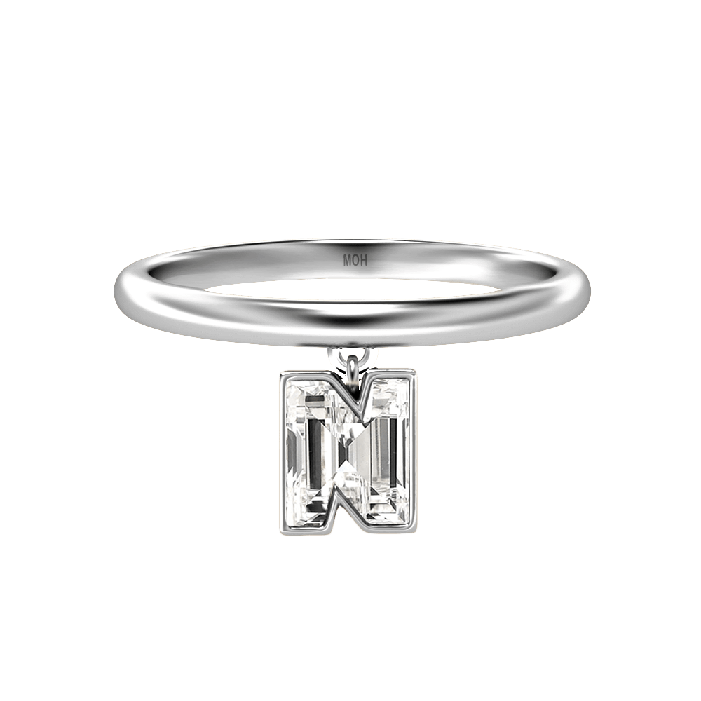 N Letter Alphabet Drop Ring in 18k White Gold