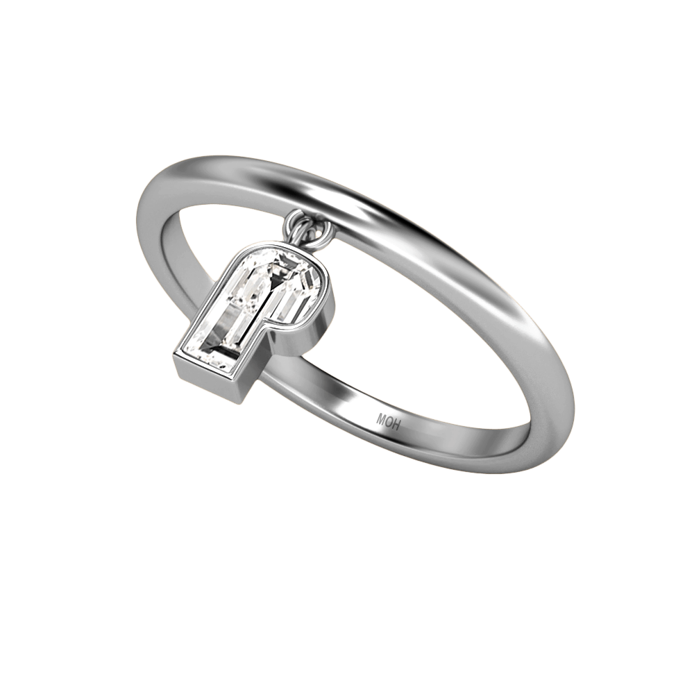 P Letter Alphabet Drop Ring in 18k White Gold — view 2