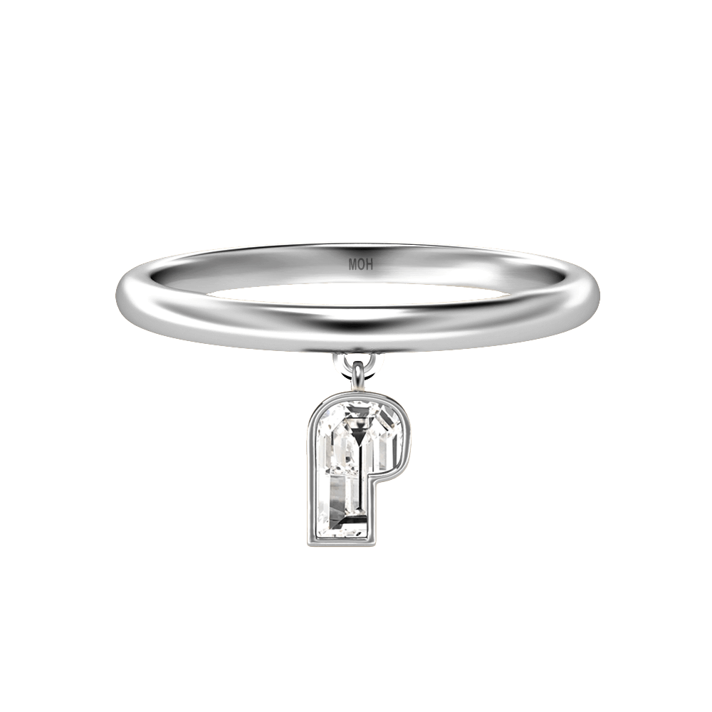 P Letter Alphabet Drop Ring in 18k White Gold