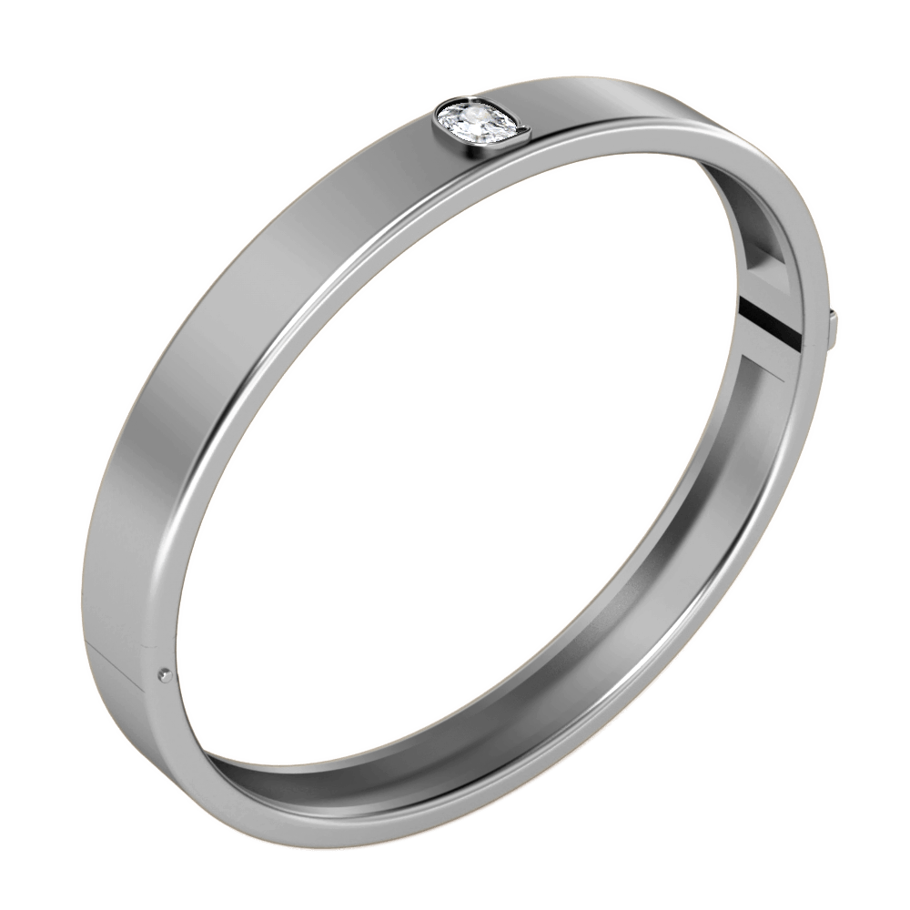 Q Letter Alphabet Bangle in 18k White Gold — view 2