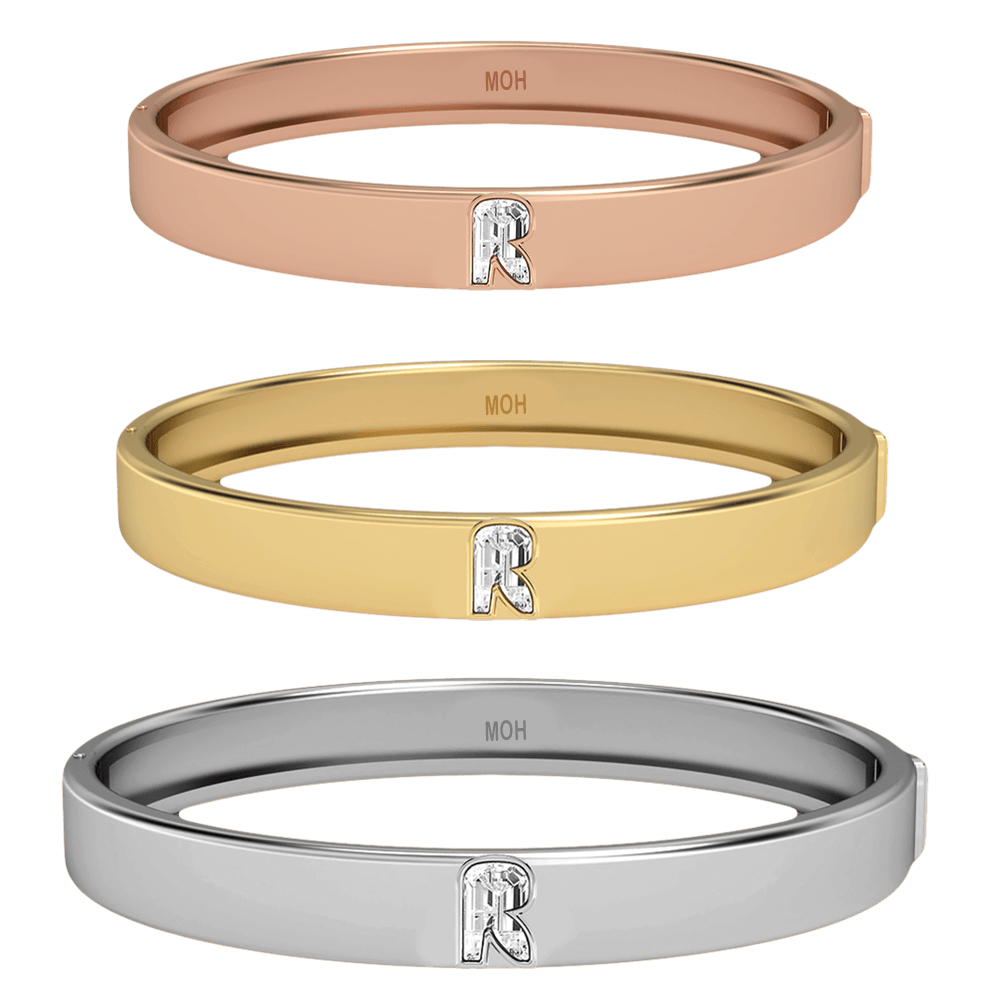 R Letter Alphabet Bangle in 18k White Gold — view 4