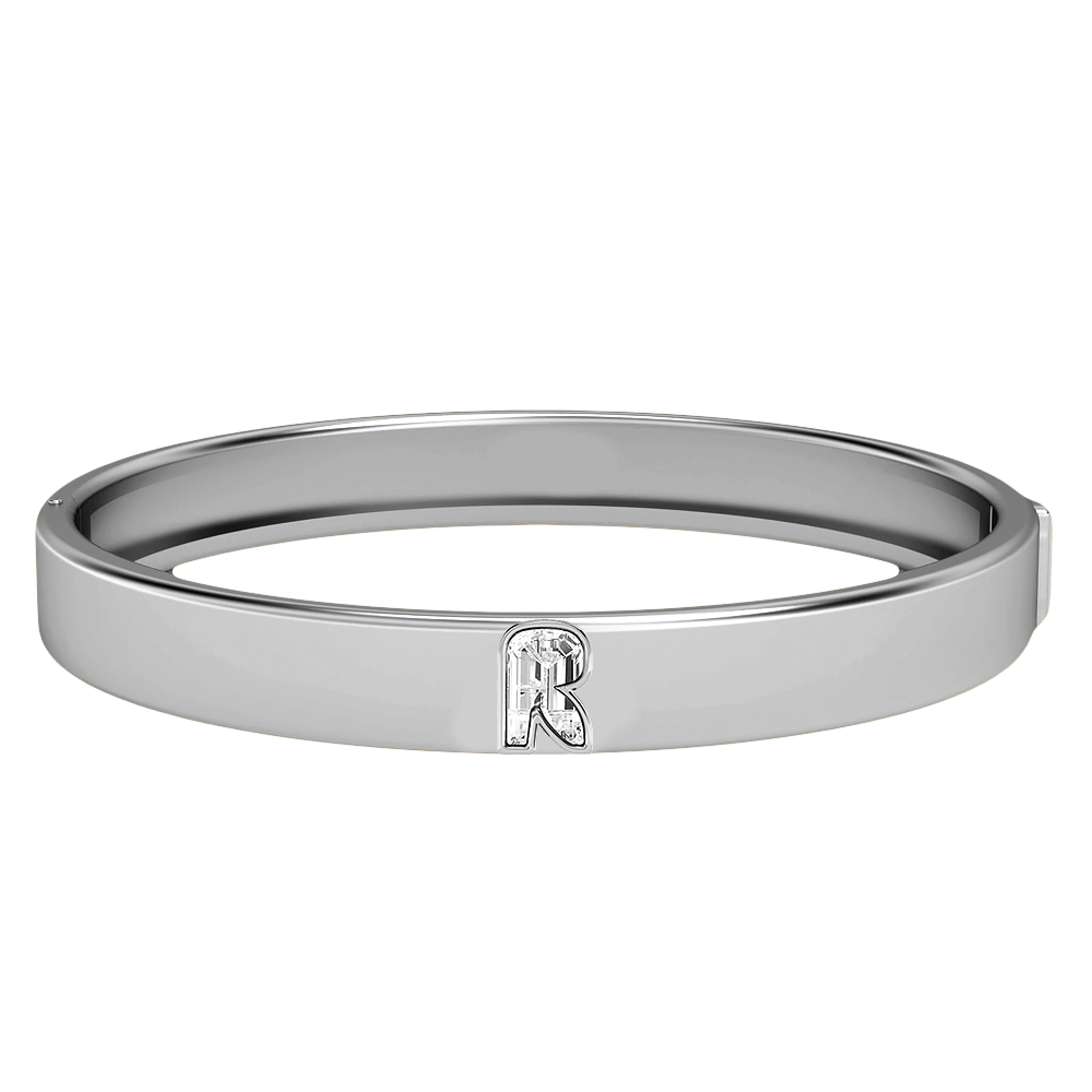 R Letter Alphabet Bangle in 18k White Gold