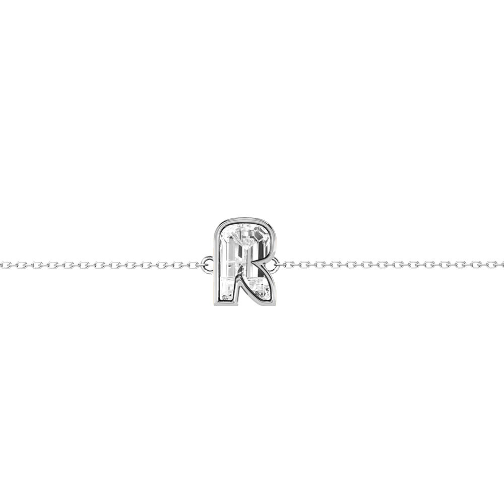 R Letter Alphabet Bracelet in 18k White Gold — view 3