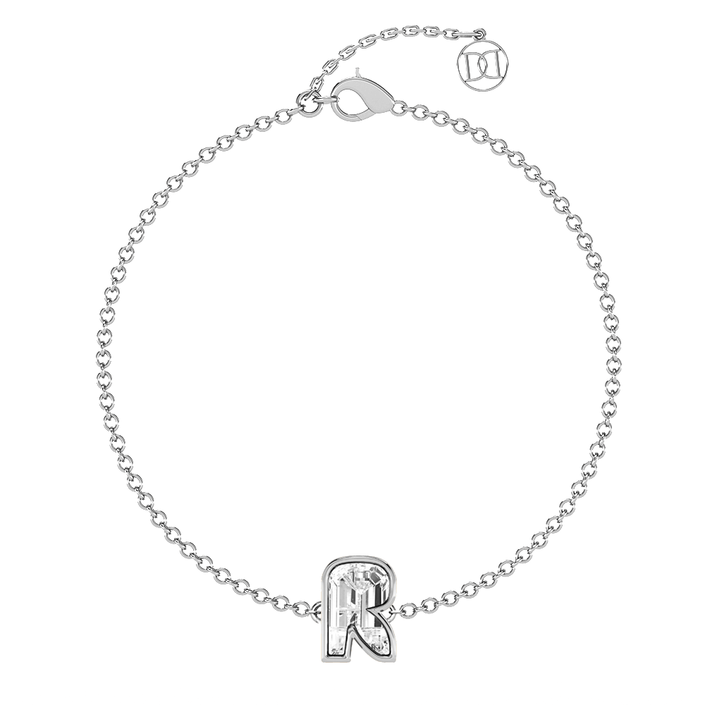 R Letter Alphabet Bracelet in 18k White Gold — view 4