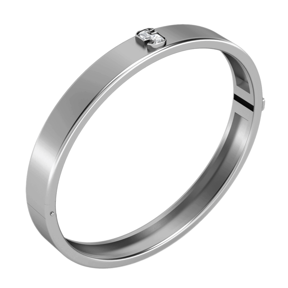 S Letter Alphabet Bangle in 18k White Gold — view 2