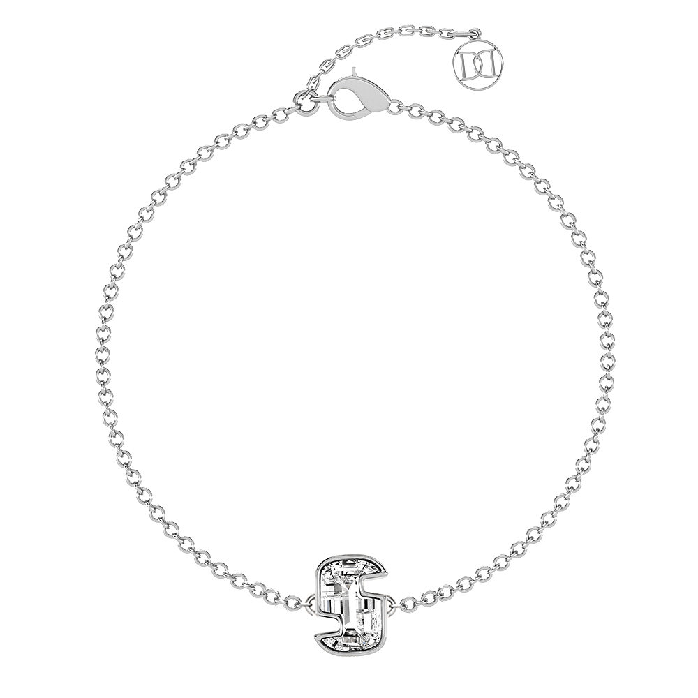 S Letter Alphabet Bracelet in 18k White Gold — view 4