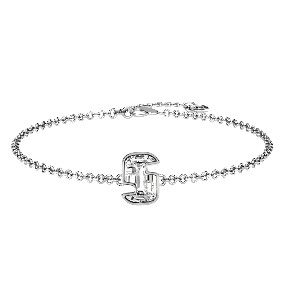 S Letter Alphabet Bracelet in 18k White Gold