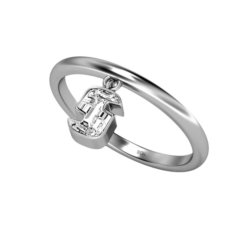 S Letter Alphabet Drop Ring in 18k White Gold — view 2